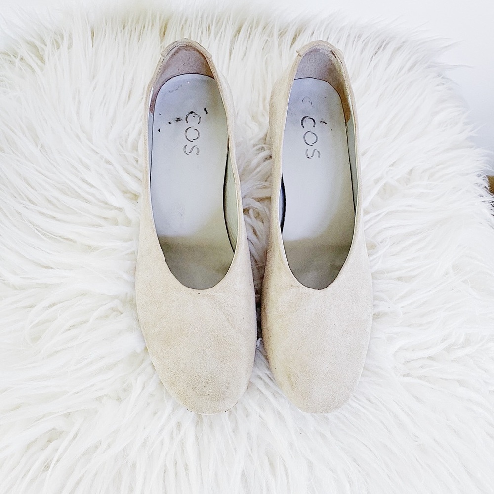 COS Taupe Suede Minimal Block Heel Pumps